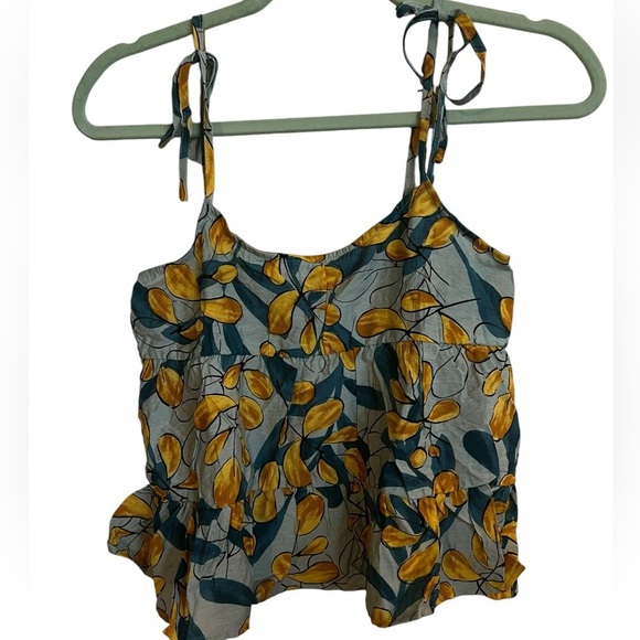 mine Tops - Mine Women’s Size Small Leafy Cropped Babydoll Top Ruffles Ties NWOT